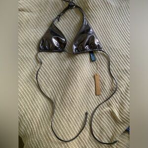 Skims metallic swim skimpy triangle bikini top.